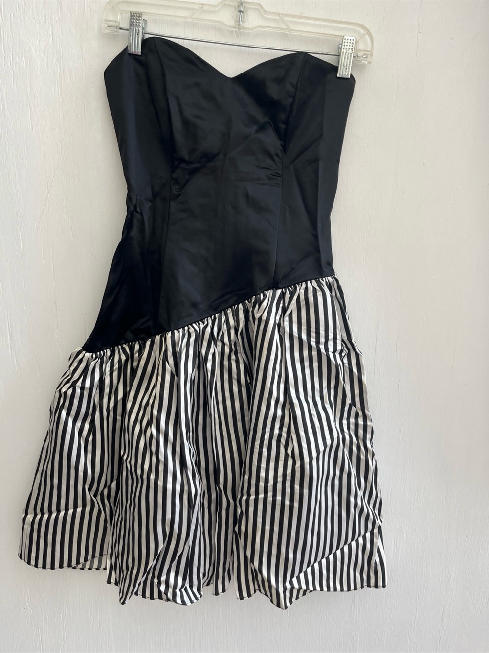 GUNNE SAX Jessica McClintock Vintage Strapless Black Striped Mini Dress Size 5/6